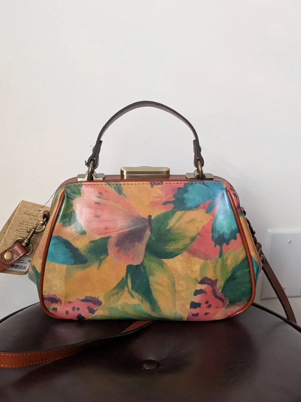 Patricia Nash Watercolor Butterfly Leather Satchel Bag Hand‑Painted 100% Leather
